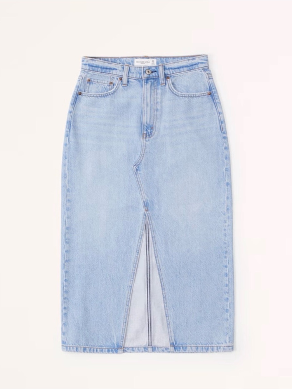 Abercrombie & Fitch Light Blue Denim Midi Skirt with Front Slit